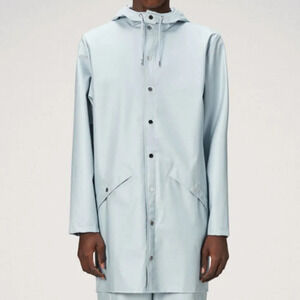 Rains Women's Sky Fishtail Hem Button Down Long Jacket Size Large